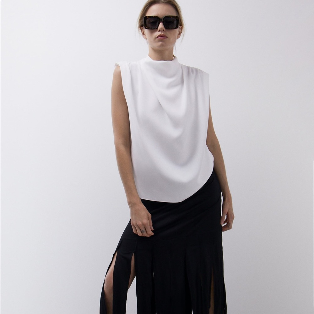 High neck Zara shirt in ecru/white